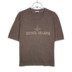 Vintage Stone Island T-Shirt Mens‎ Medium Embroidered Logo Brown 80s 90s Italy